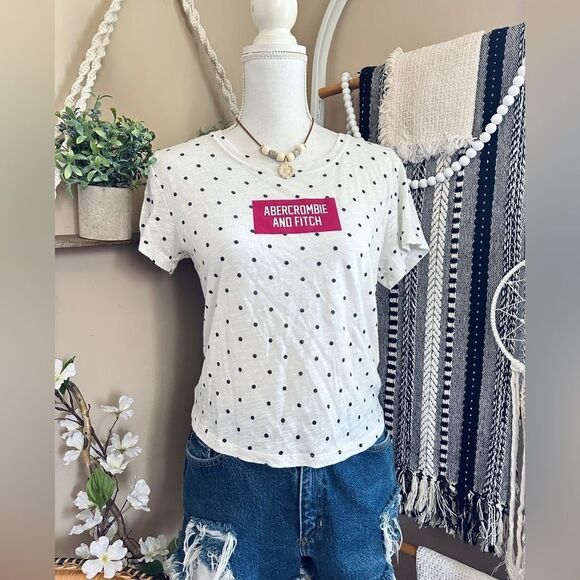 Abercrombie & Fitch Polka Dot Logo Semi Crop T Shirt - Picture 1 of 6